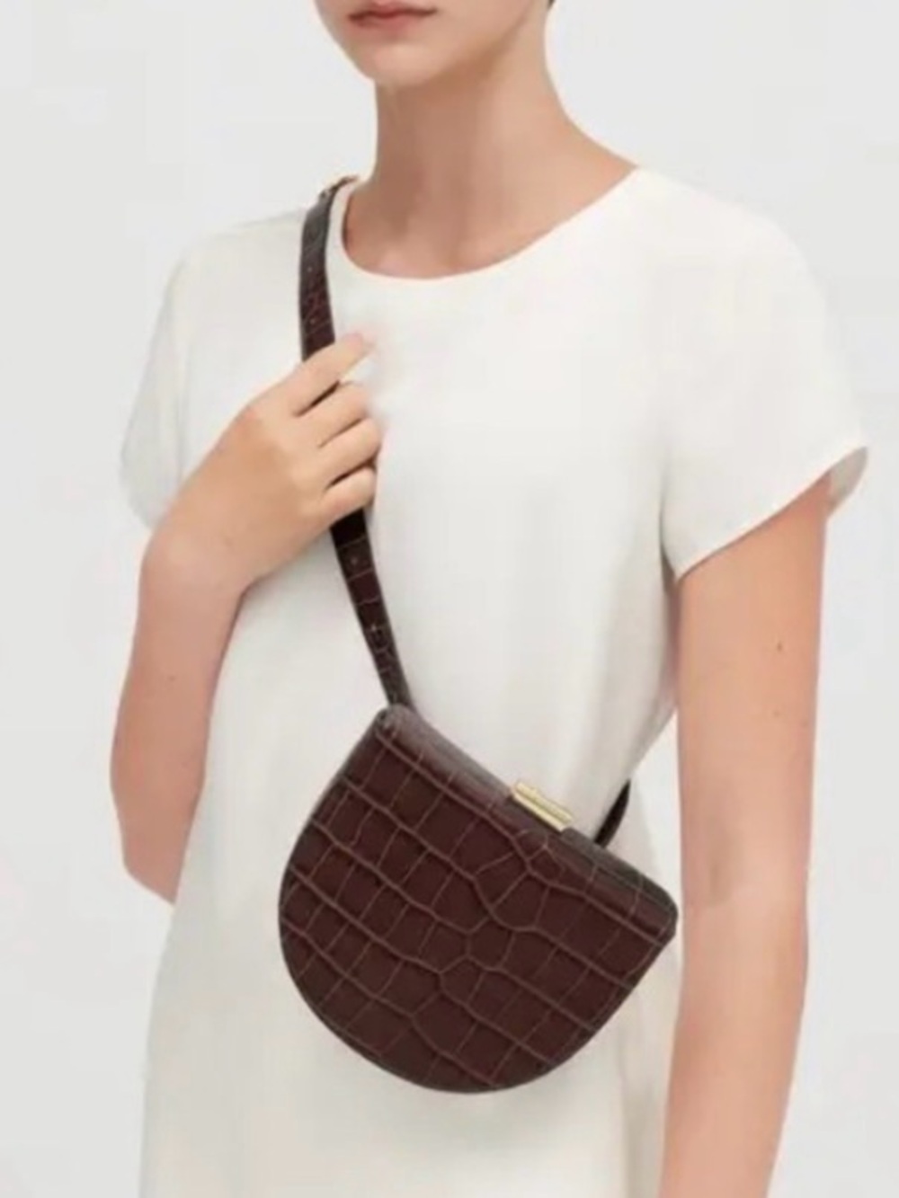 Cuyana Brown Croc-Embossed Crossbody Bag